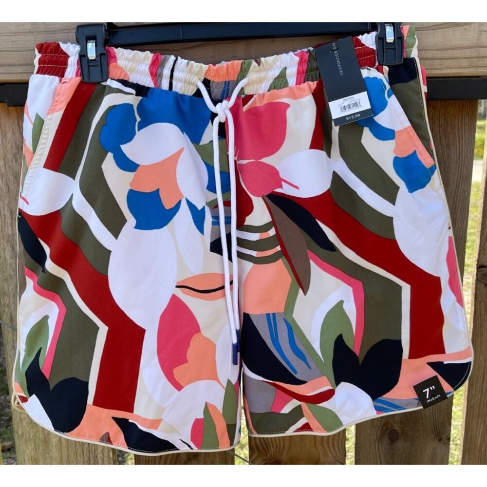 No Boundaries Mens Abstract Floral Print Swim Shorts M 32-34" 7" Inseam